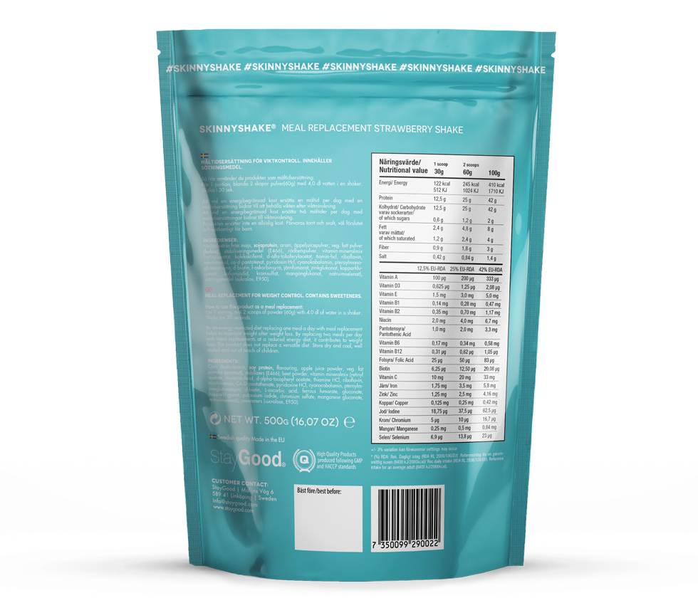 skinnyshake-jordgubb-måltidsersattning-baksida måltidsersättning pulverdiet
